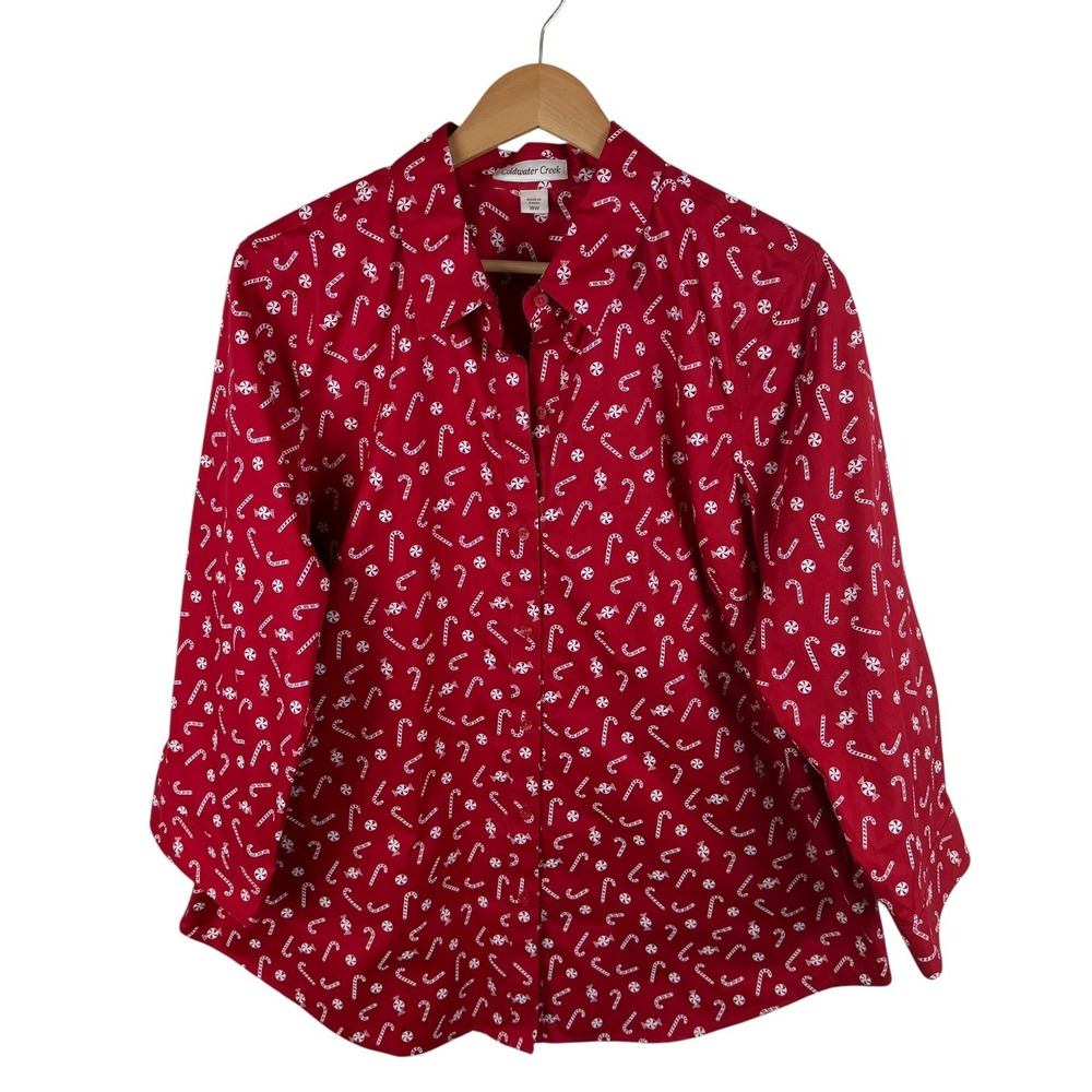 Coldwater Creek Candy Cane Peppermint Holiday Button Up Shirt Size 18W Christmas